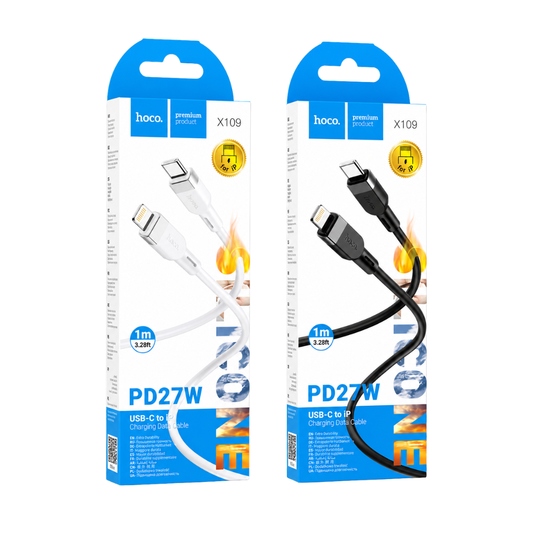Cable HOCO USB C a Lightning de Silicona 27W | 1 m en color blanco