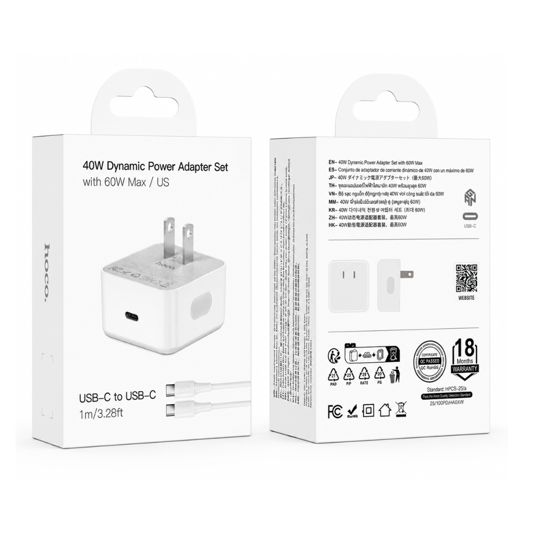 Cable HOCO Kit de Carga USB C PD de 40W con Cable USB C en color blanco
