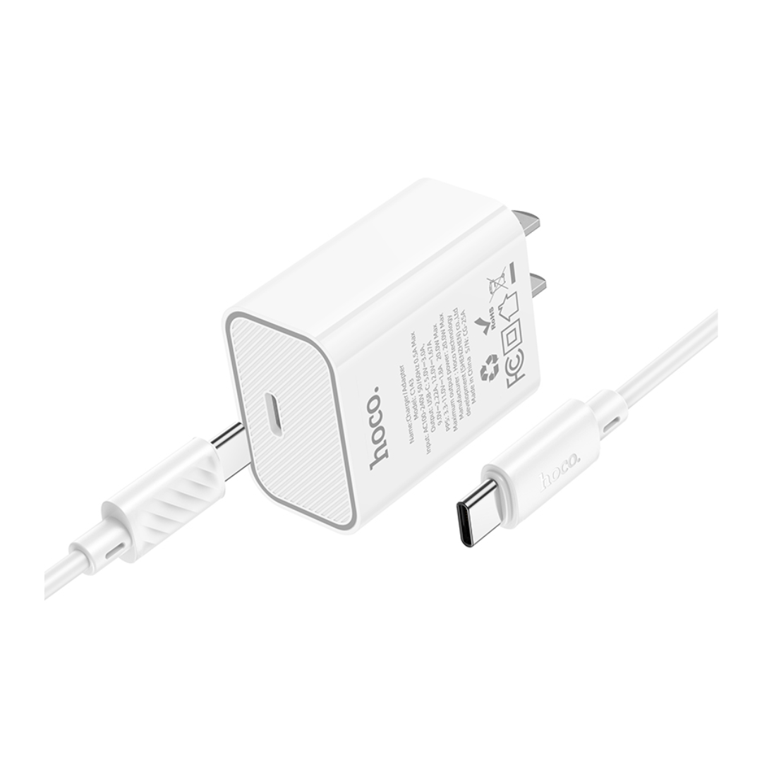 Cable HOCO Kit de Carga USB C PD de 20W con Cable USB C en color blanco