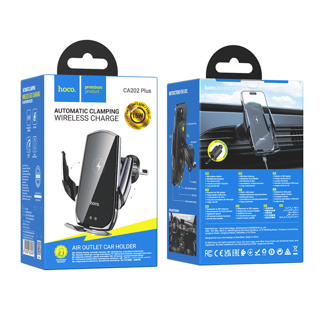 Cargador para automóvil HOCO Inalámbrico para Rejilla de Auto en color negro