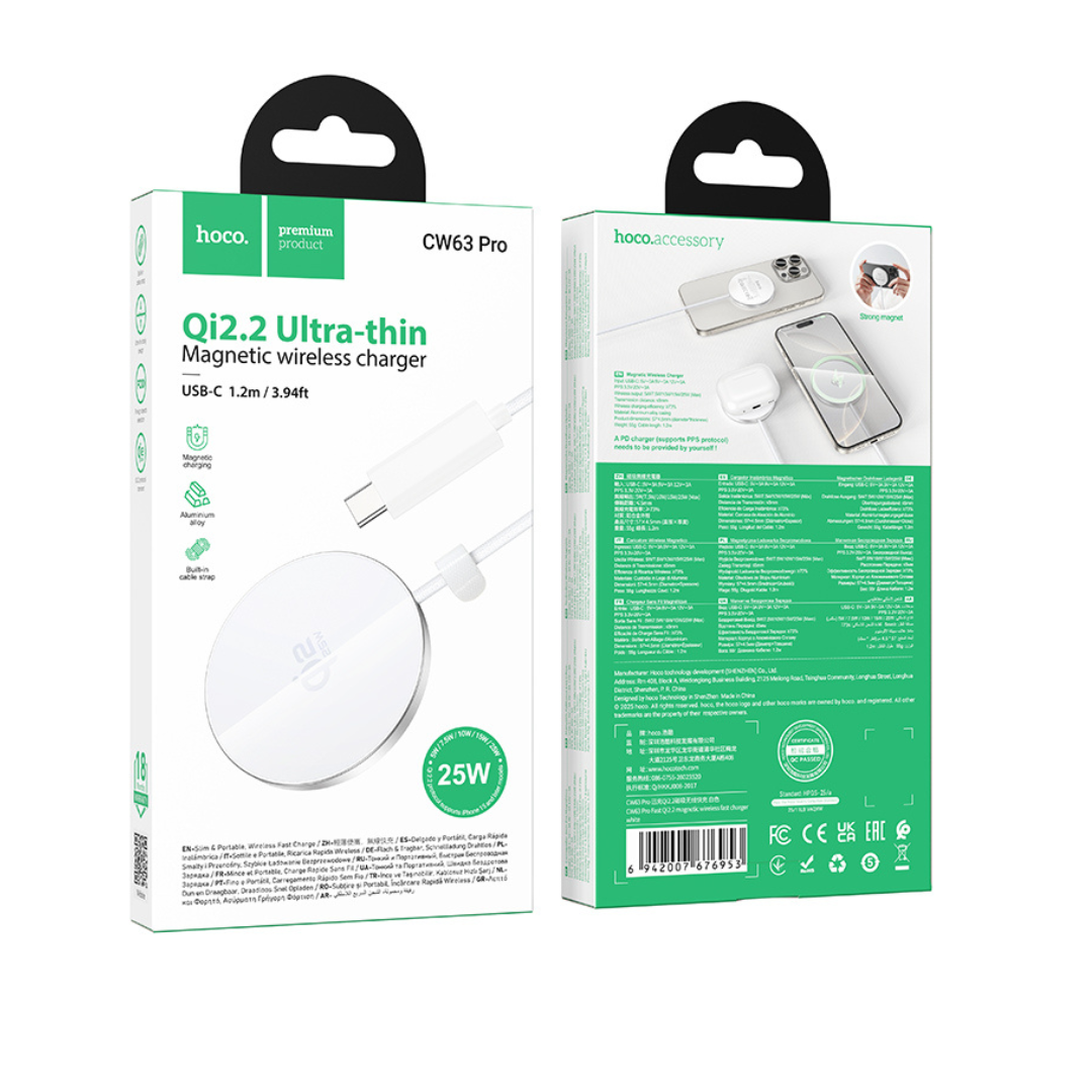Cargador inalámbrico HOCO Magnético Pro.2 25W en color blanco
