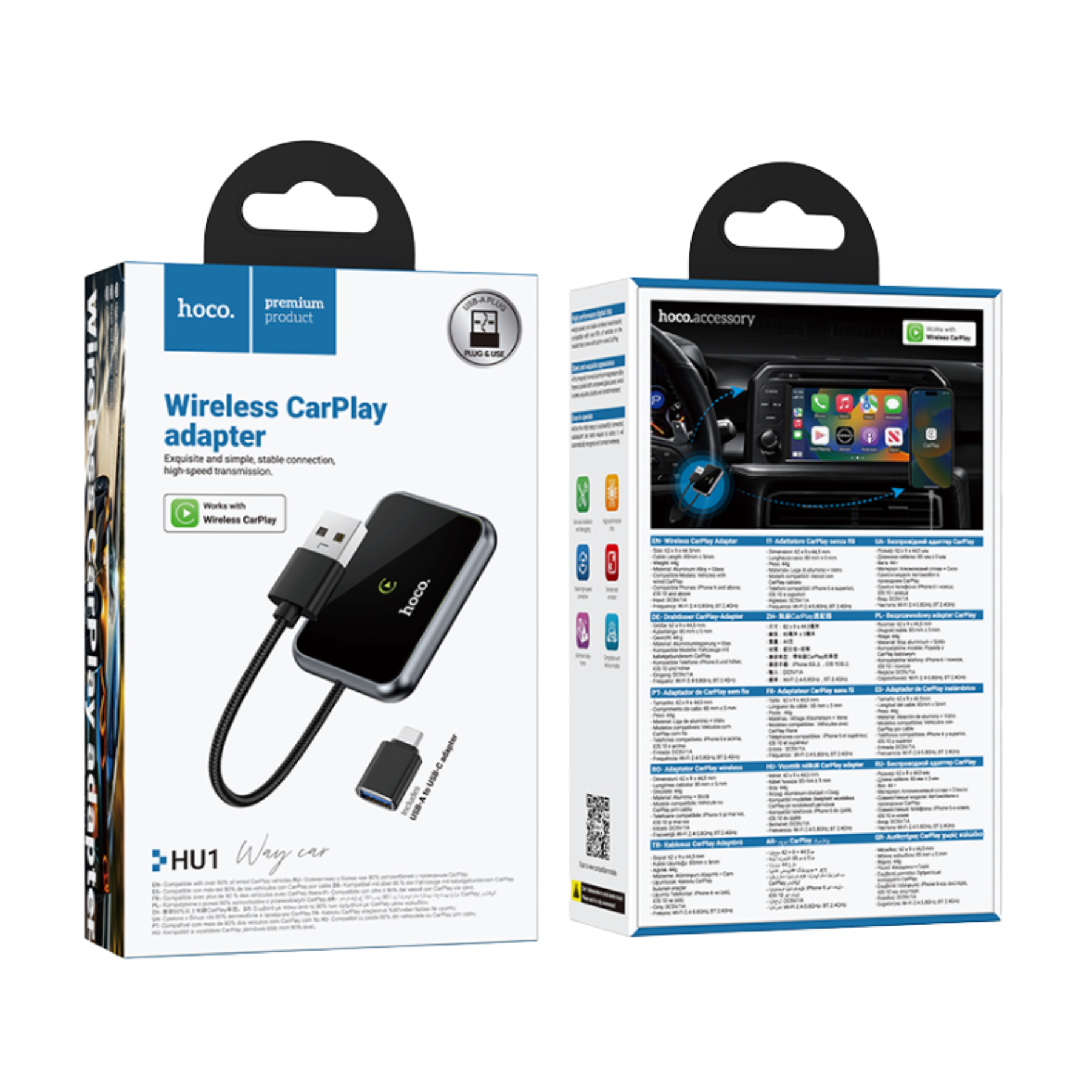 Adaptador CarPlay HOCO Way car wireless CarPlay adapter Metal en color gris