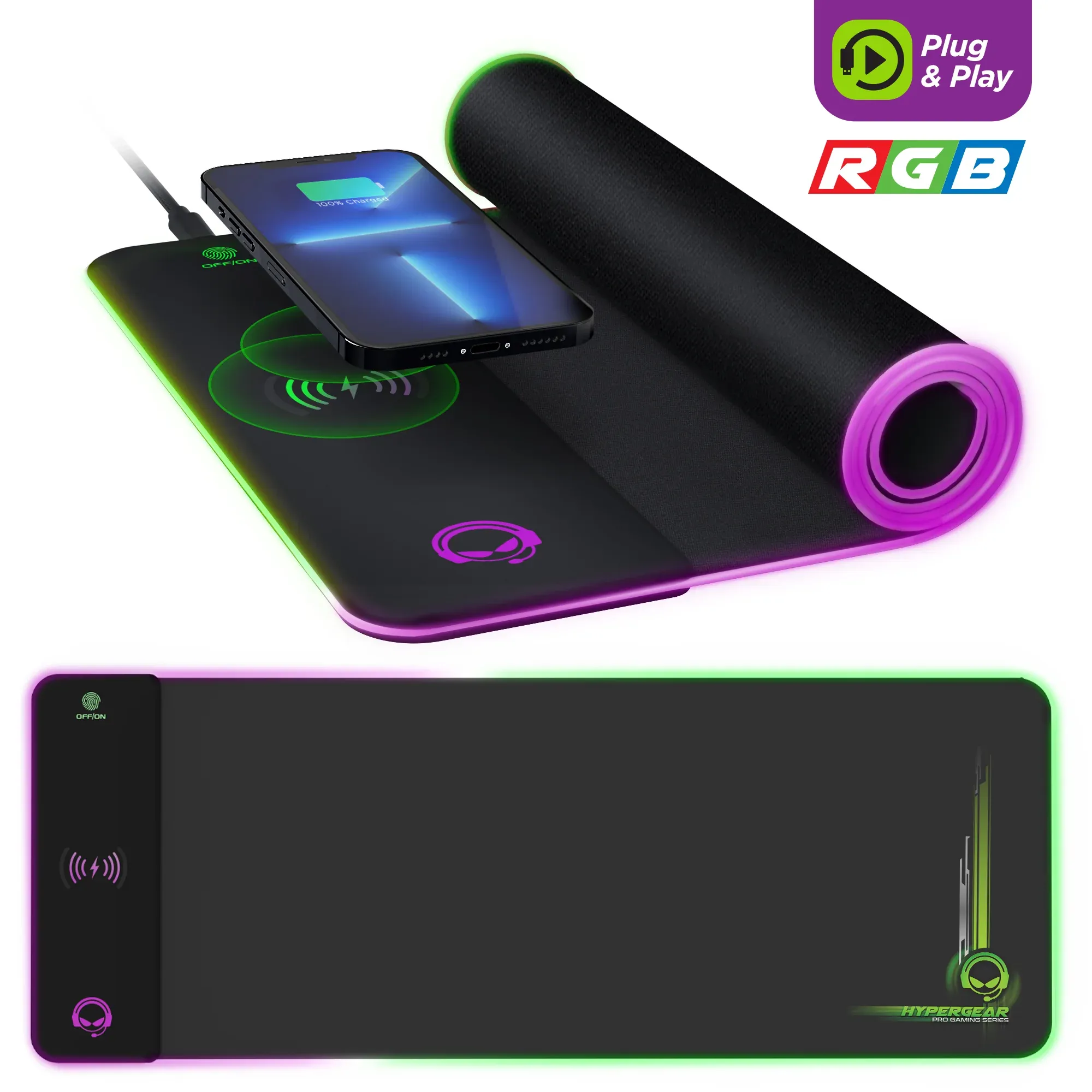 Imagen de Cargador inalámbrico HyperGear Battle Cargador inalámbrico Gaming Pad en color negro