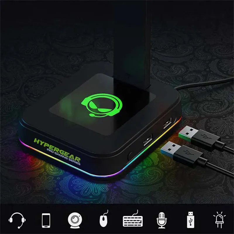 Audífonos HyperGear Soporte para auriculares Gamer con luces RGB con USB