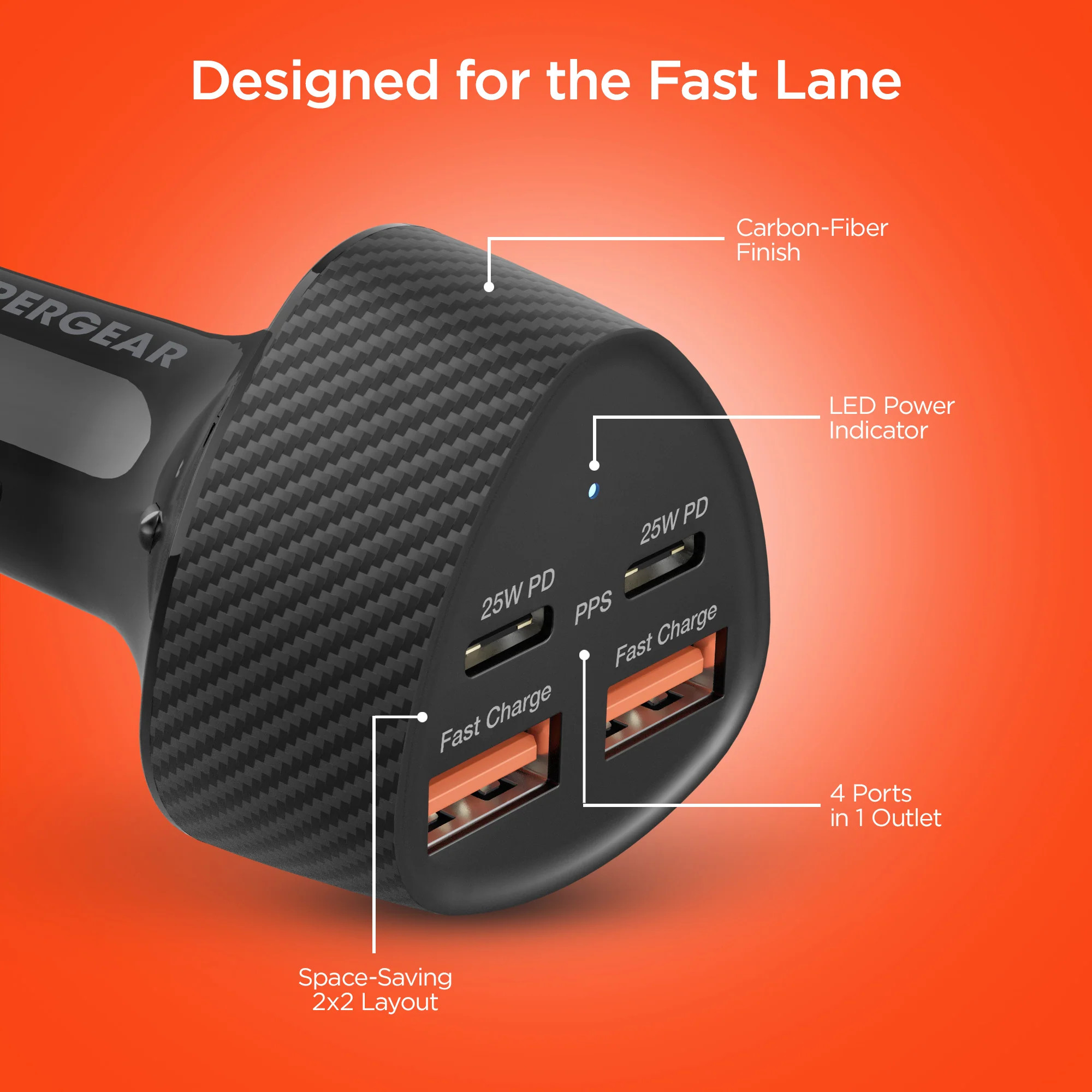 Cargador para automóvil HyperGear Speedboost con cuatro puertos