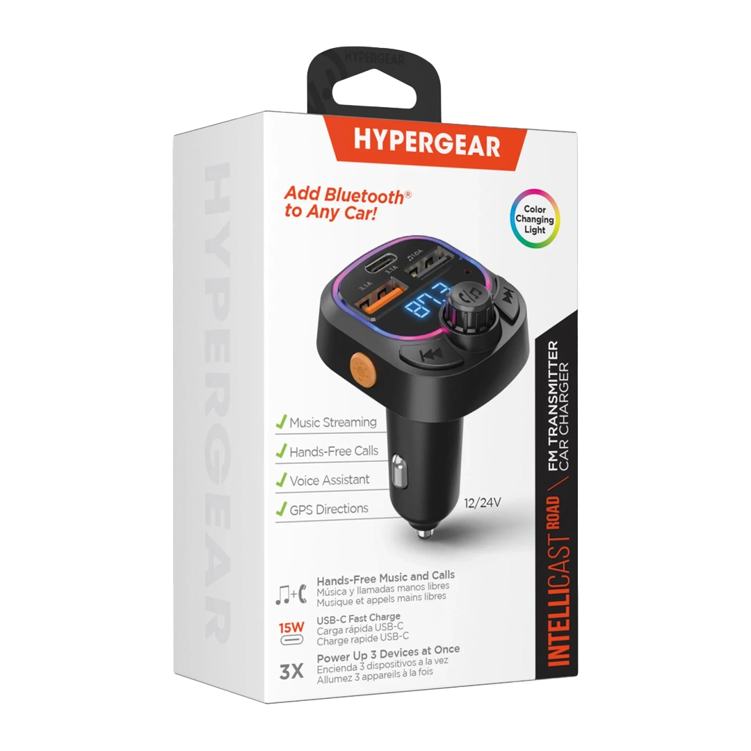Transmisor para automóvil HyperGear Transmisor FM IntelliCast Road con cargador de carro