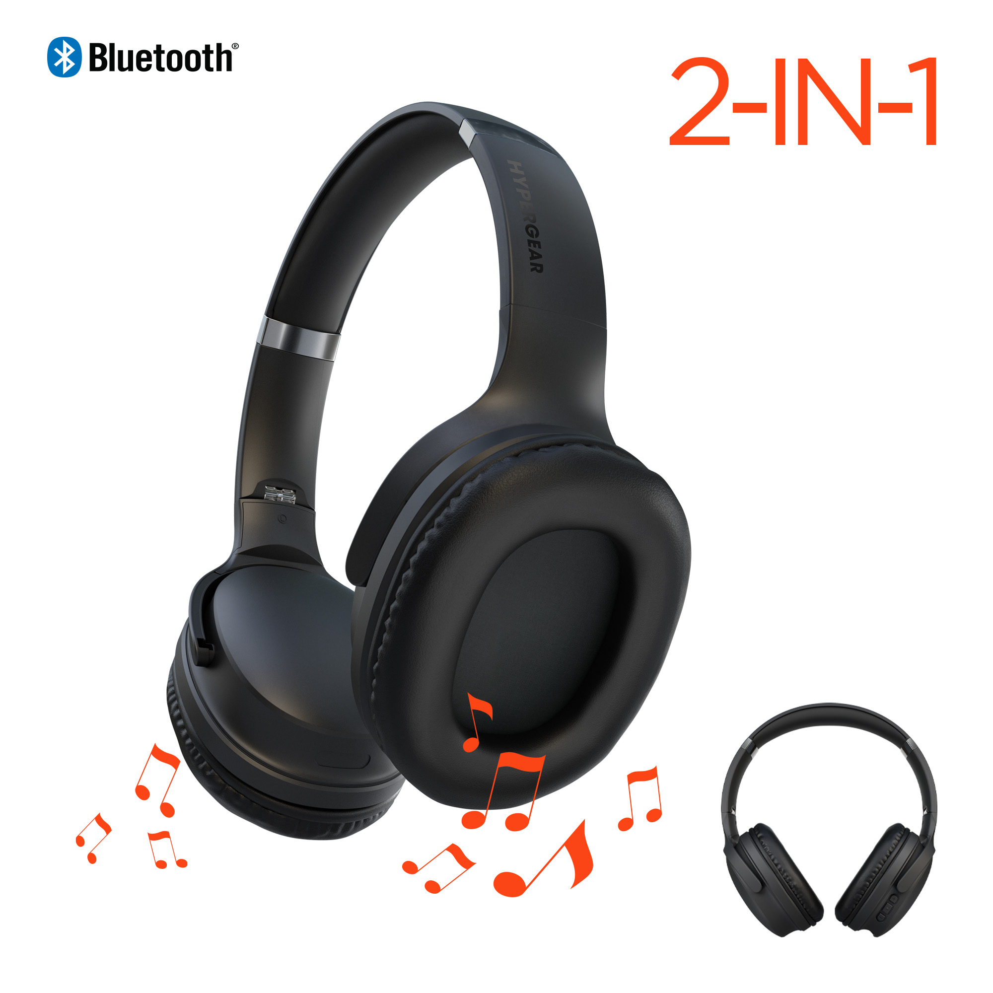 Audífonos inalámbricos HyperGear Bluetooth 2 en 1 negros