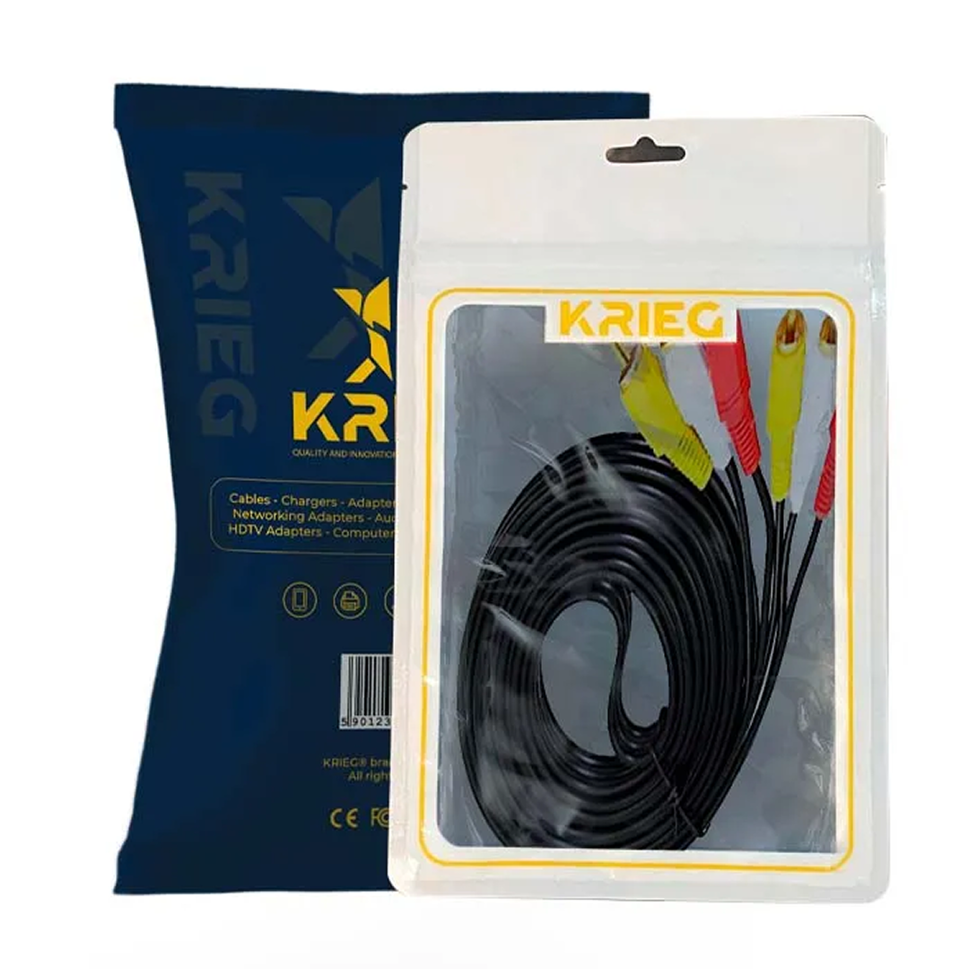 Cable KRIEG KC 21 Cable Estereo 3.5mm a 3RCA de 3 Metros 3×3 en color negro