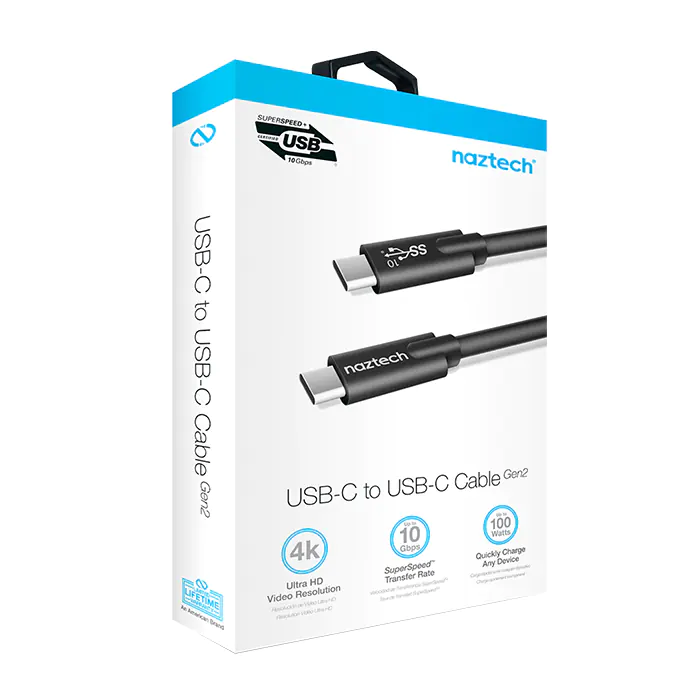 Cargador Naztech USB C a USB C Cable 1 metro en color negro
