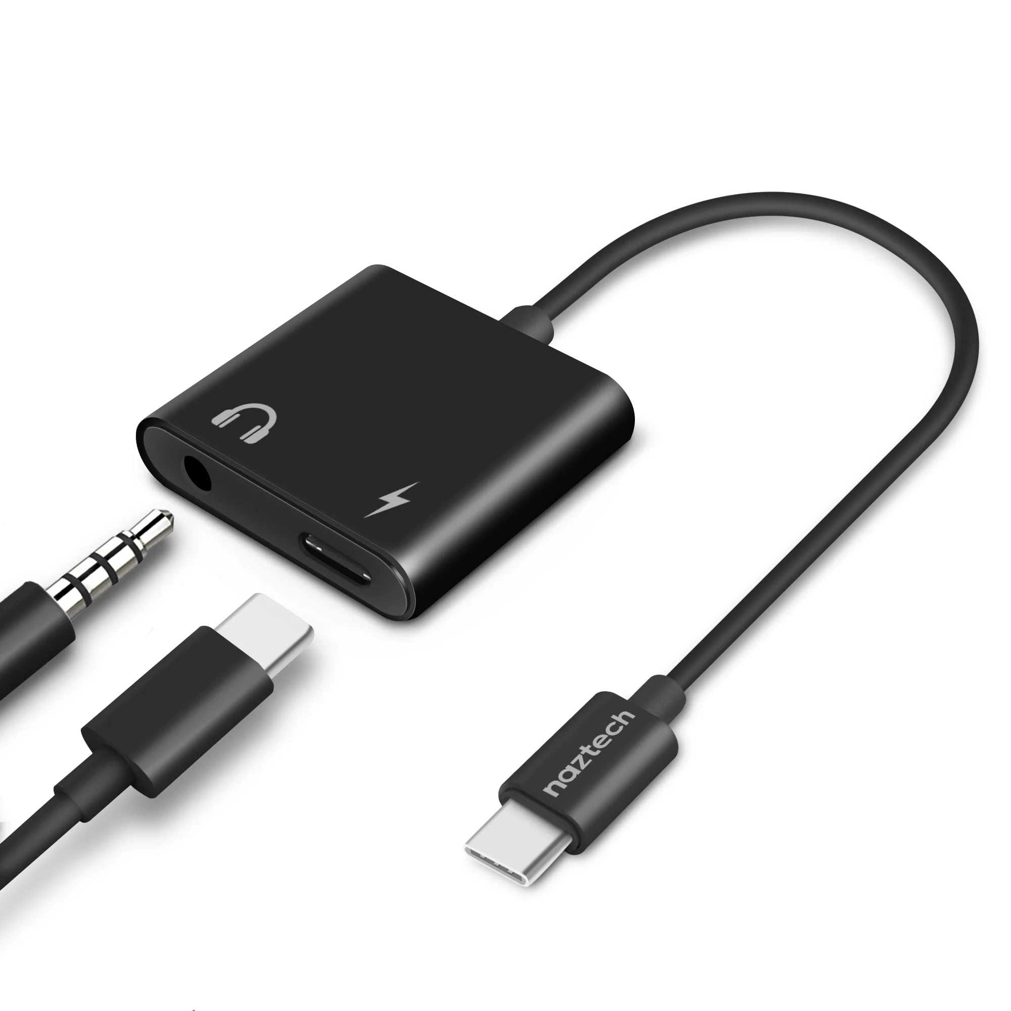 Imagen de Cargador Naztech Adaptador USB C a 3.5mm Audio + cargador en color negro