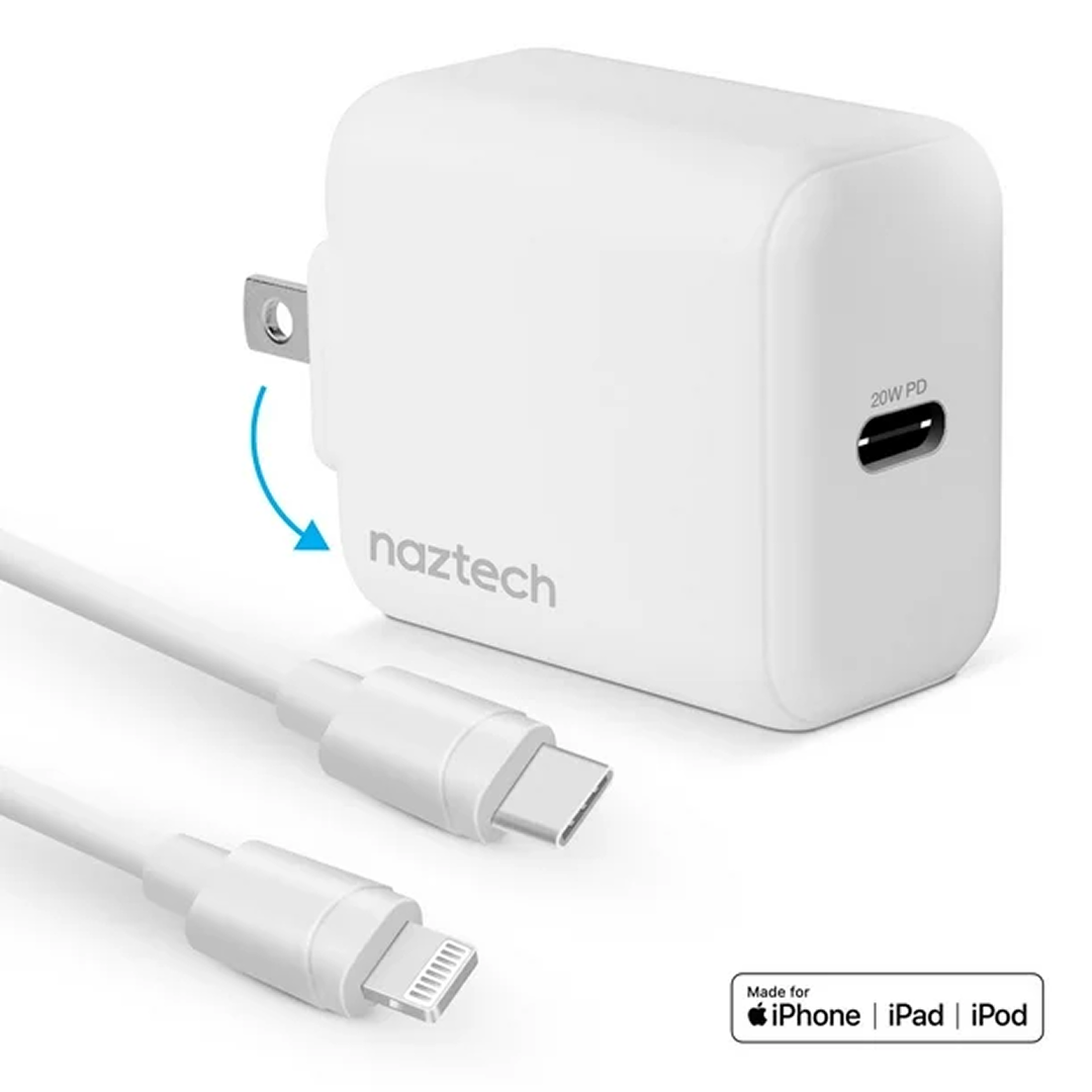Imagen de Cargador de pared Naztech 30W de pared USB C a MFI Cable 2 metros