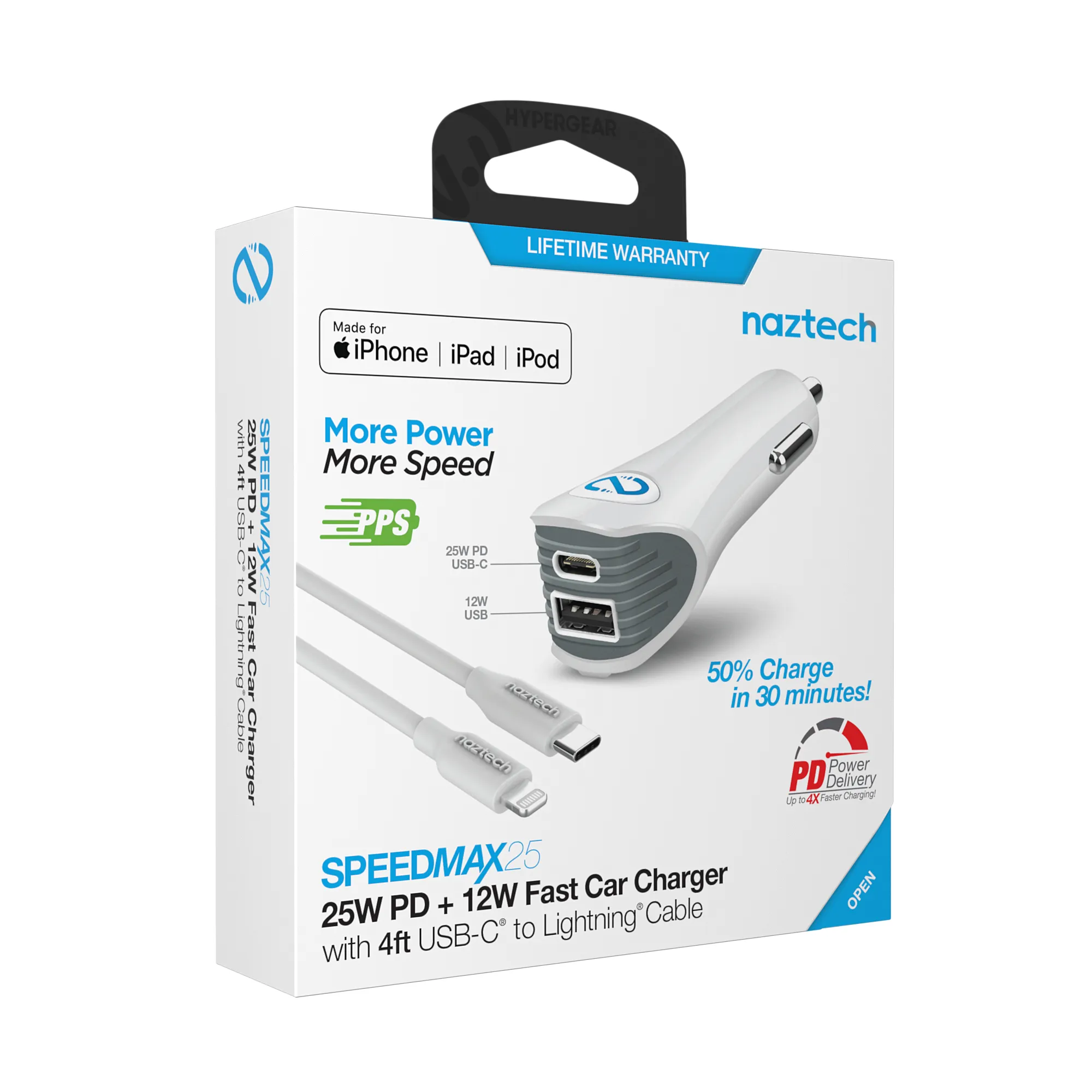Cargador para automóvil Naztech para Carro de USB C a Lightning