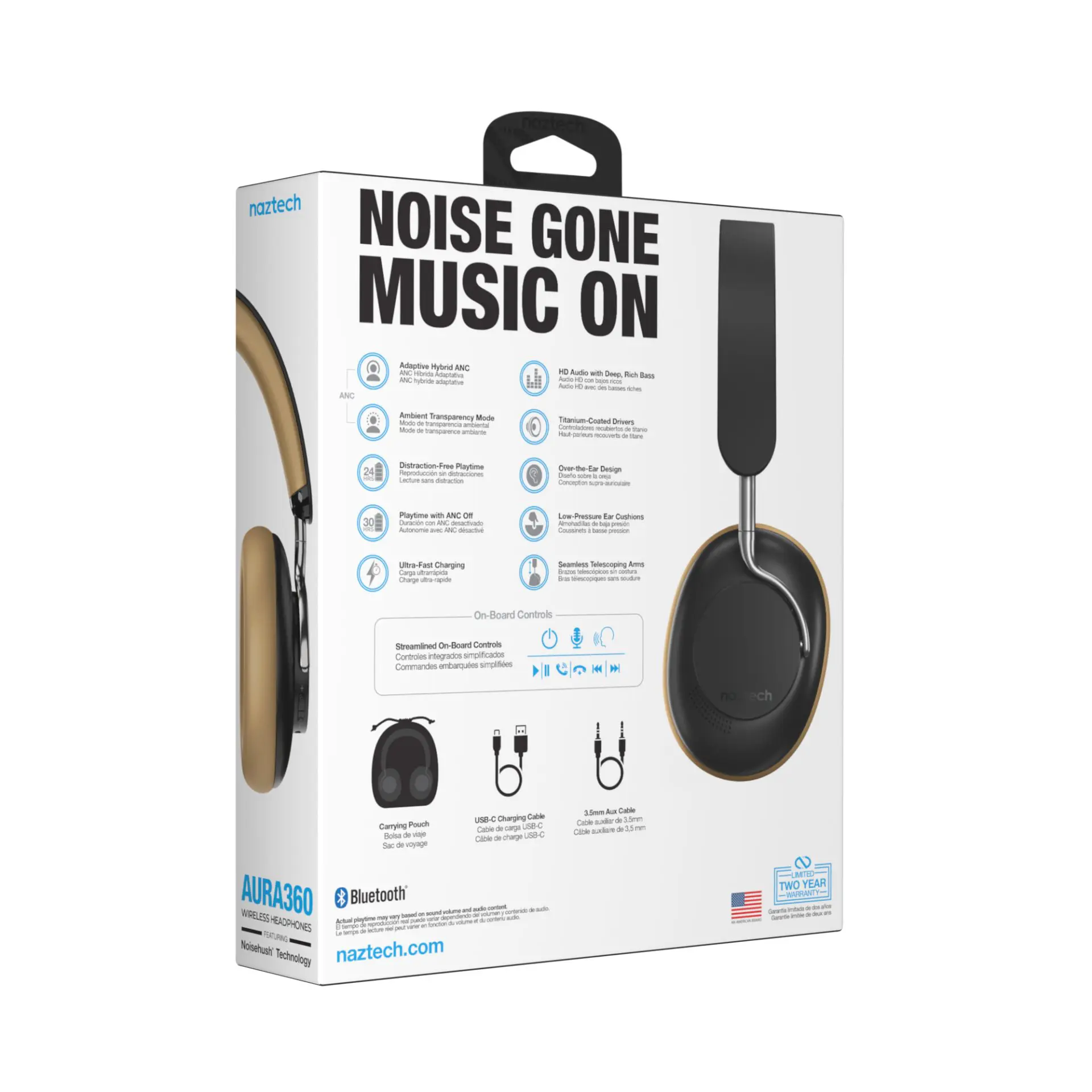Naztech Aura 360 ANC Wireless Headphones Vintage
