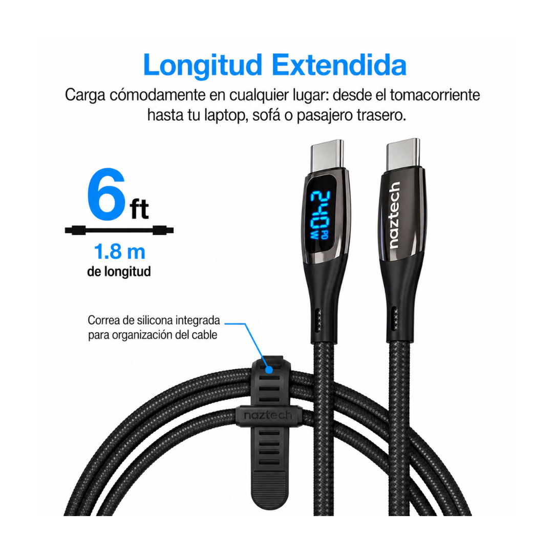 Cable Naztech USB C a USB C 6 ft en color negro