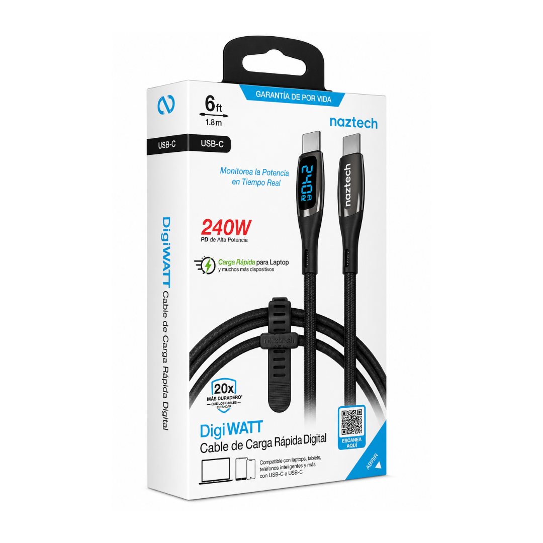 Cable Naztech USB C a USB C 6 ft en color negro