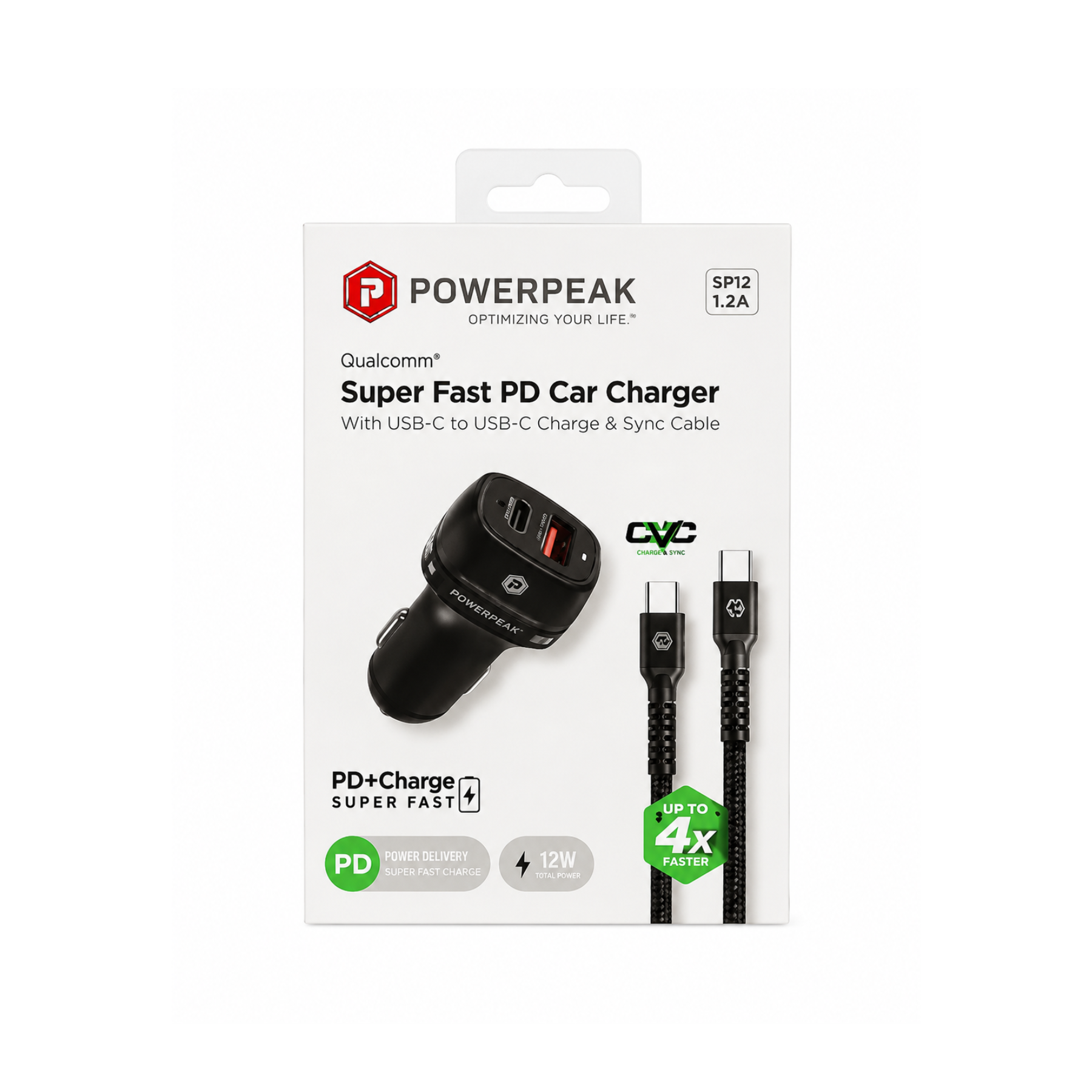 Cargador para automóvil PowerPeak para carro 48W en color negro