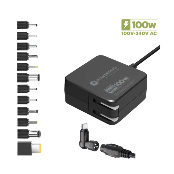 Imagen de Cargador para laptop PowerPeak 100W en color negro