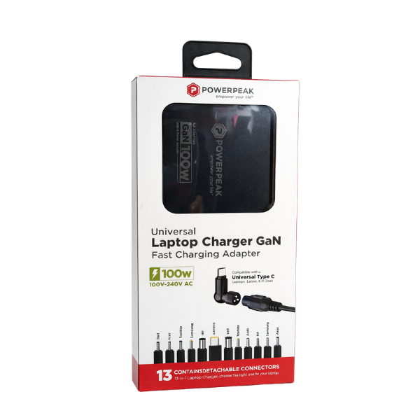 Cargador para laptop PowerPeak 100W en color negro