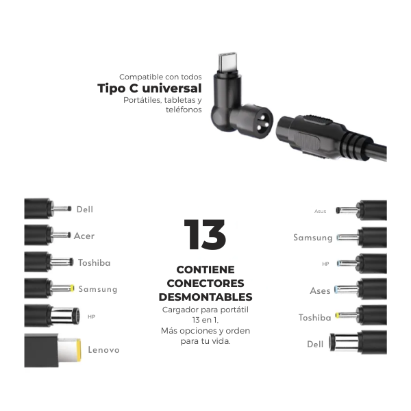 Cargador para laptop PowerPeak 100W en color negro