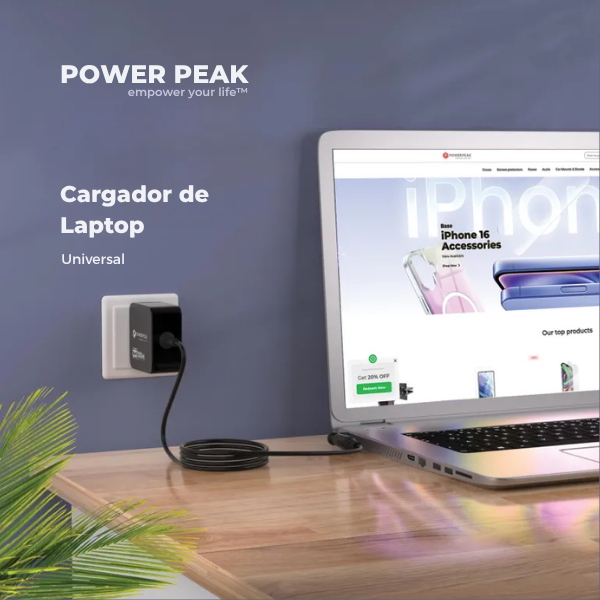 Cargador para laptop PowerPeak 100W en color negro