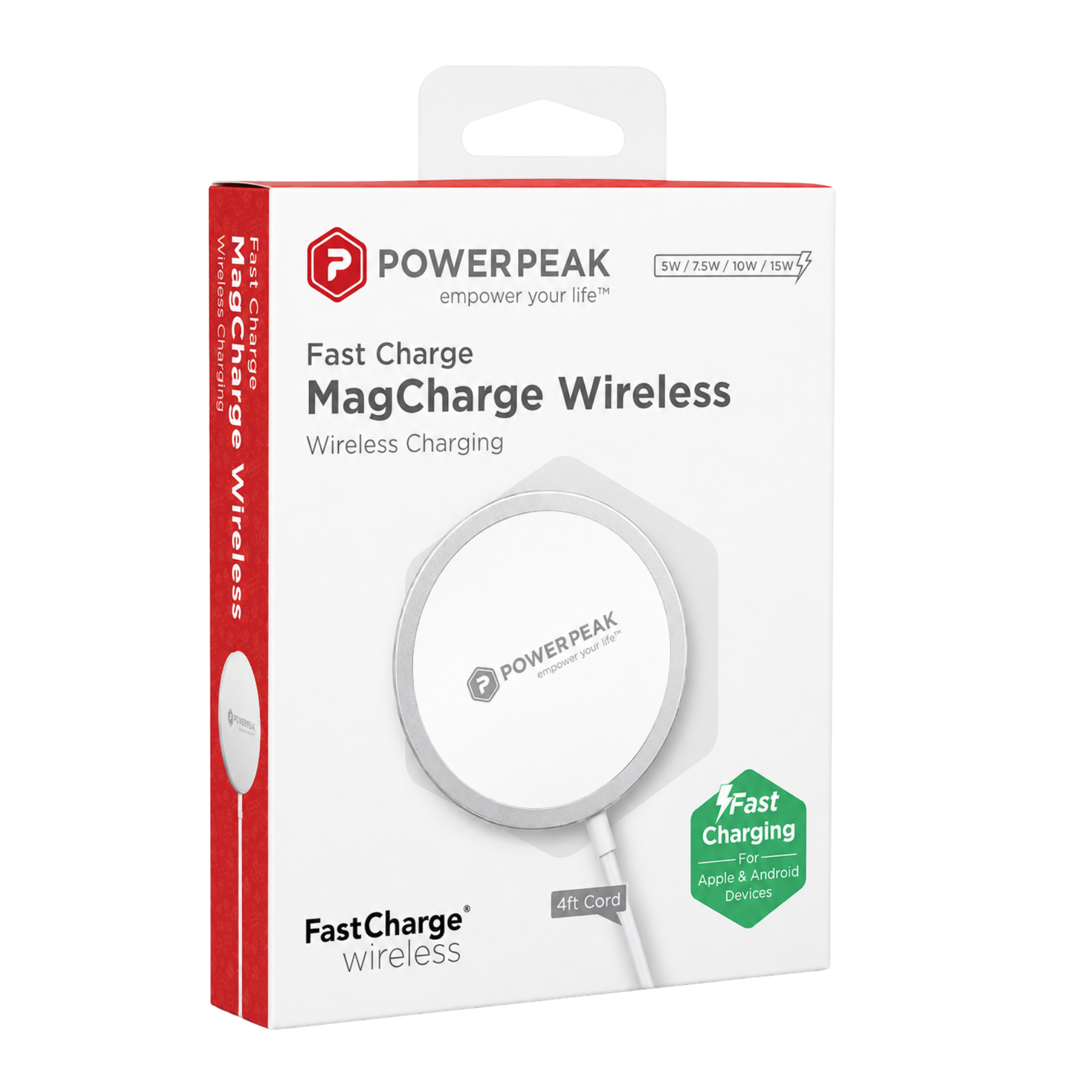 Cargador inalámbrico PowerPeak 15W magnético en color blanco