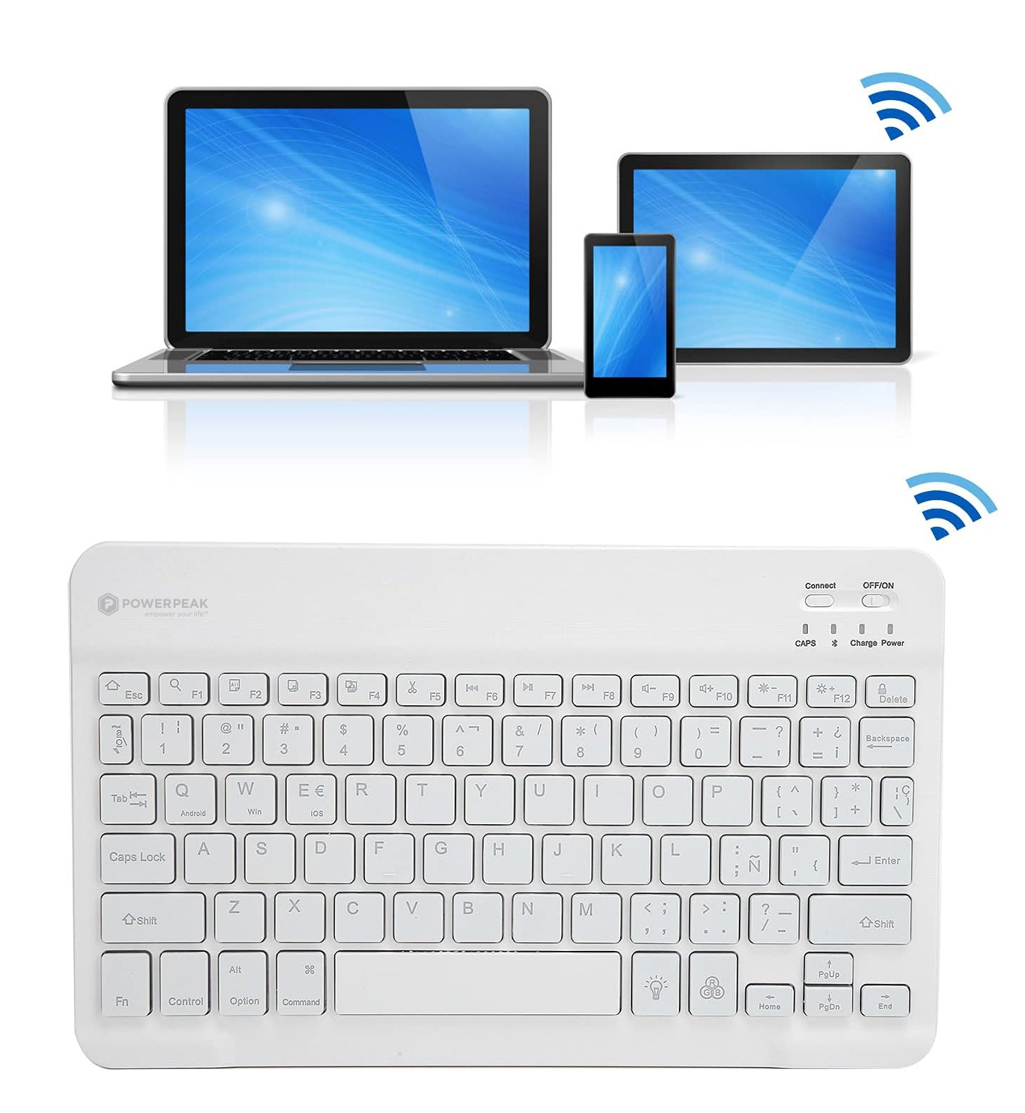 PowerPeak Keyboard Mini Tablet Wireless en color blanco