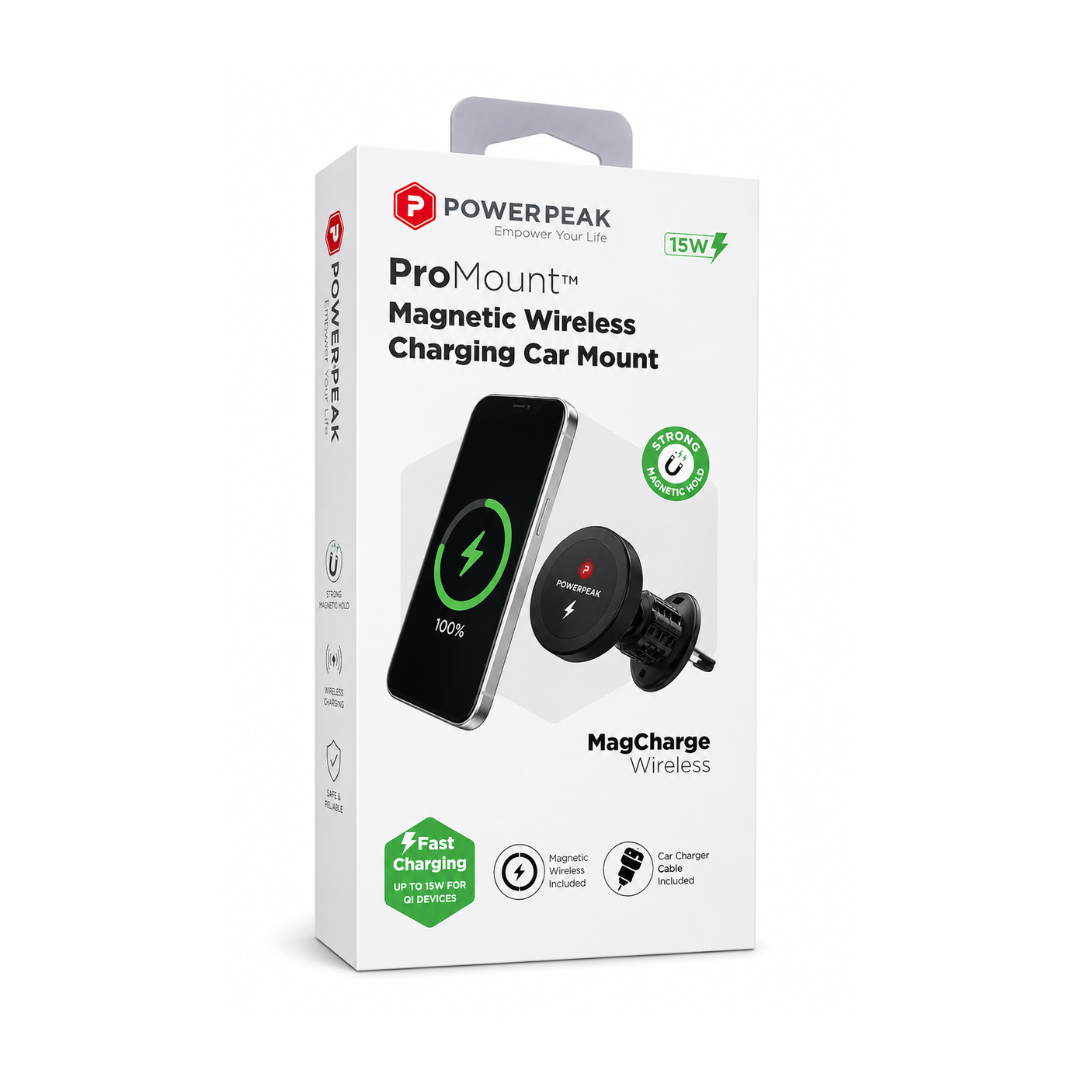 Cargador para automóvil PowerPeak inalámbrico de carro carga rápida en color negro