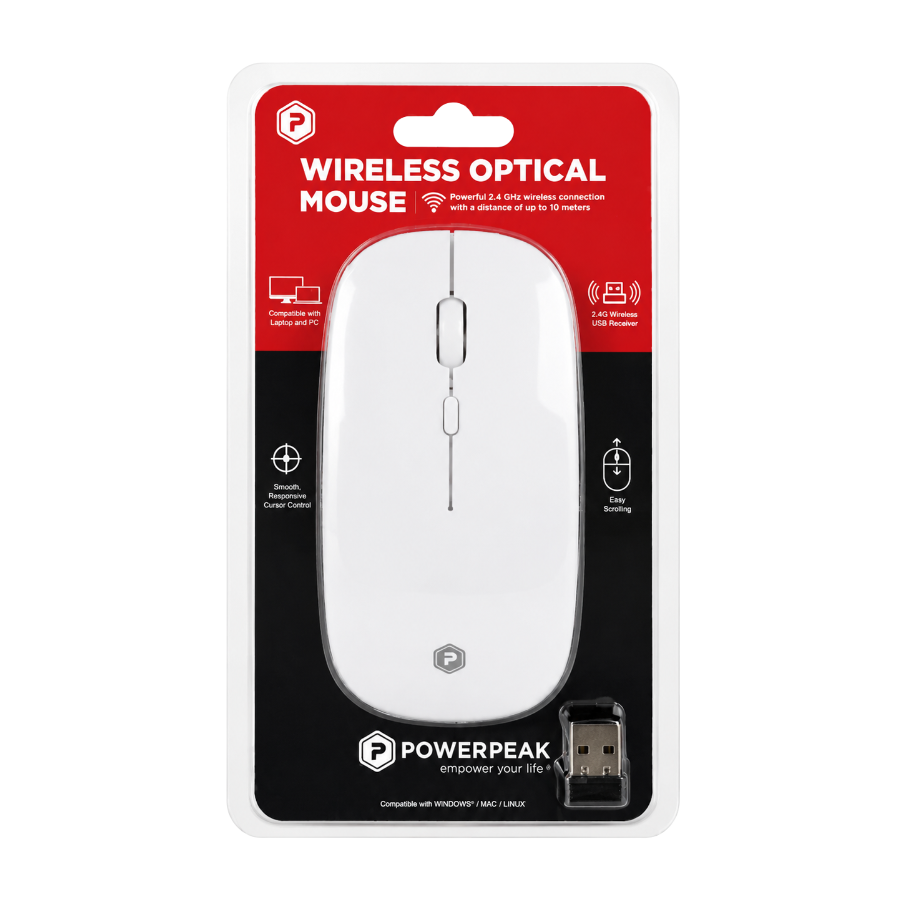 PowerPeak Wireless Optical Mouse 2.4GHz en color blanco