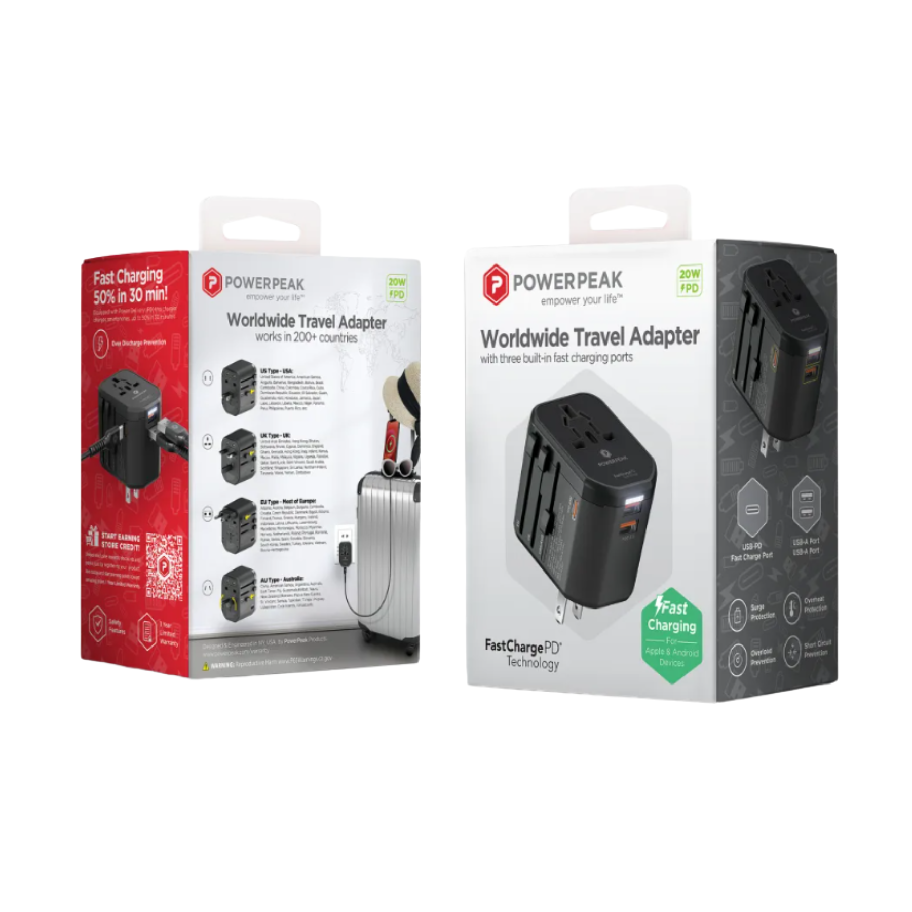 Adaptador PowerPeak Adaptador de corriente internacional USB C 18W PD