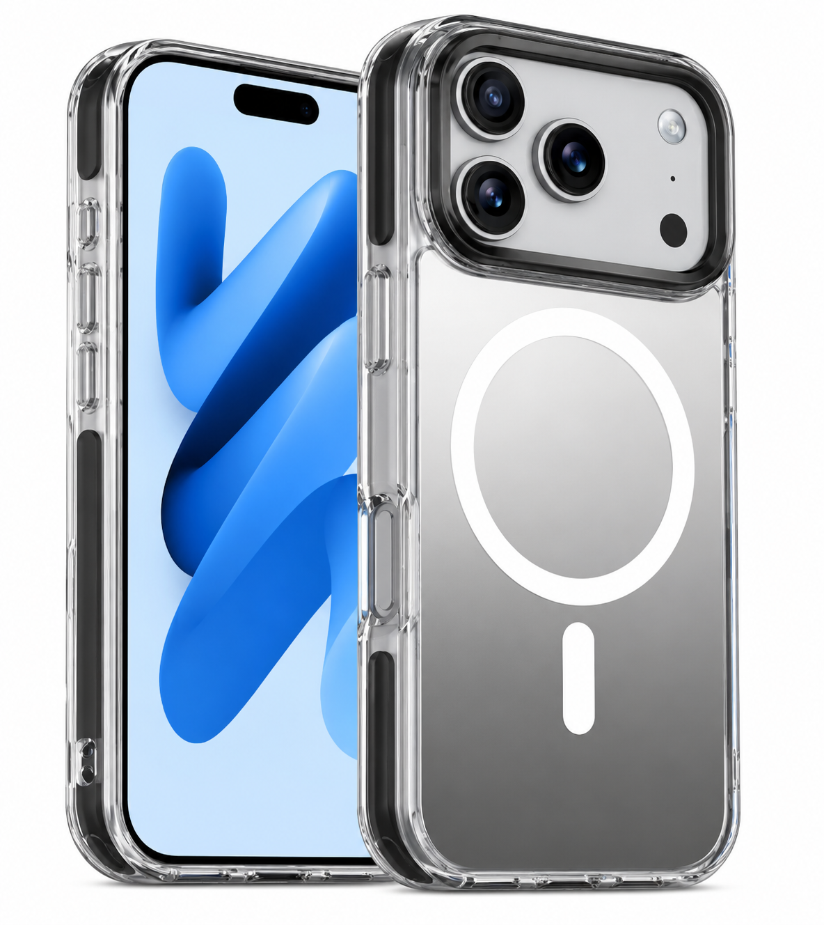 Imagen de Forro XBASE DuoHybrid para iPhone 17 Pro Max color plateado con en color negro
