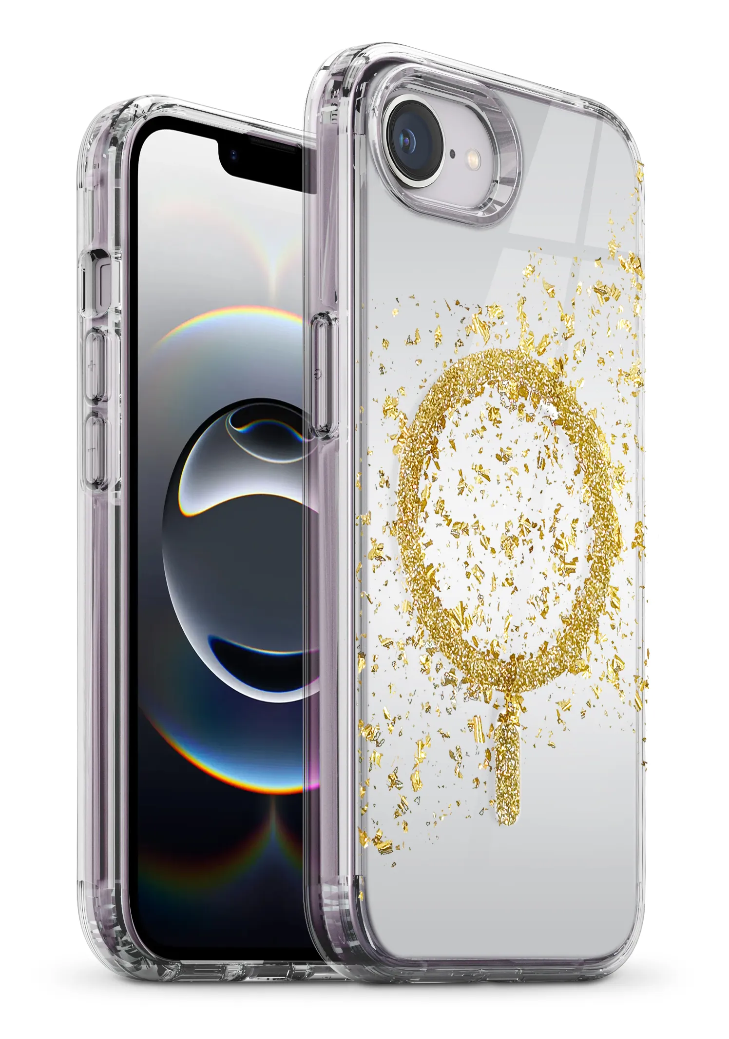 Imagen de Forro XBASE con brillos Sparkleline para iPhone 16E Gold Stripe