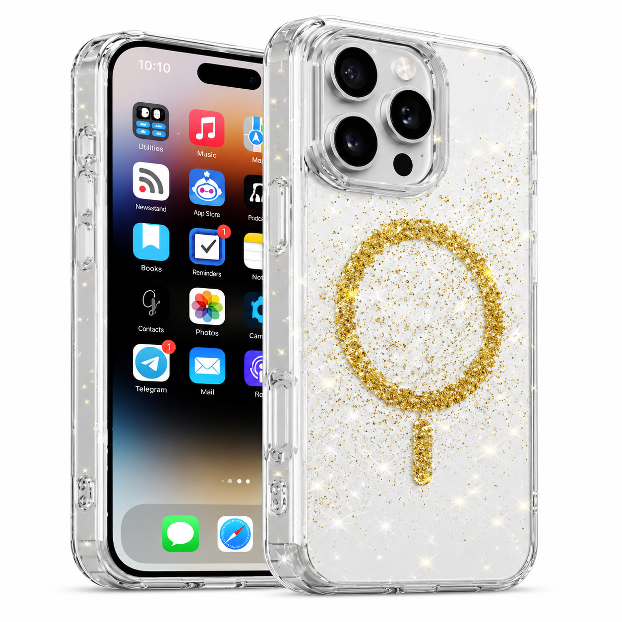 Imagen de Forro XBASE Sparkle con MagSafe para iPhone 16 Pro Max color franja dorada