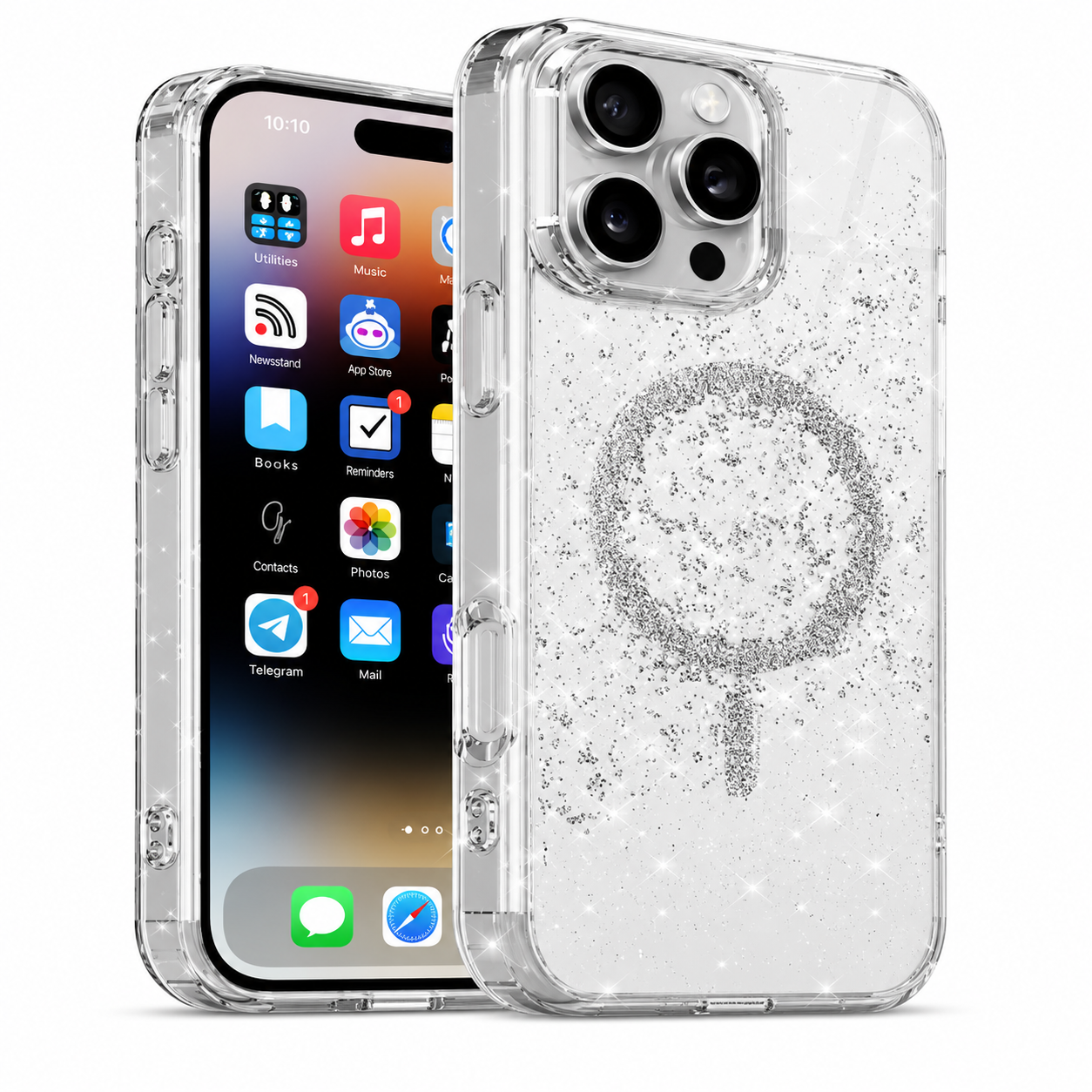 Forro XBASE Sparkle con MagSafe para iPhone 16 Pro Max color franja plateada
