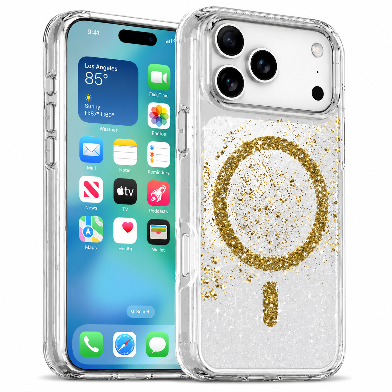 Forro XBASE Sparkle con MagSafe para iPhone 17 Pro Max color franja dorada
