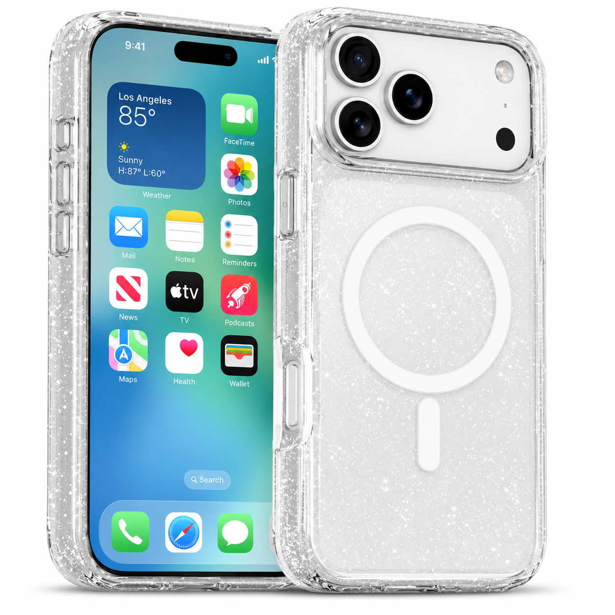 Forro XBASE Sparkle con MagSafe para iPhone 17 Pro color plateado