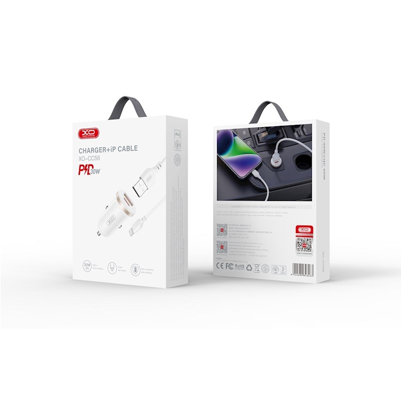 Cargador para automóvil XO Carga Rápida 30W en color blanco