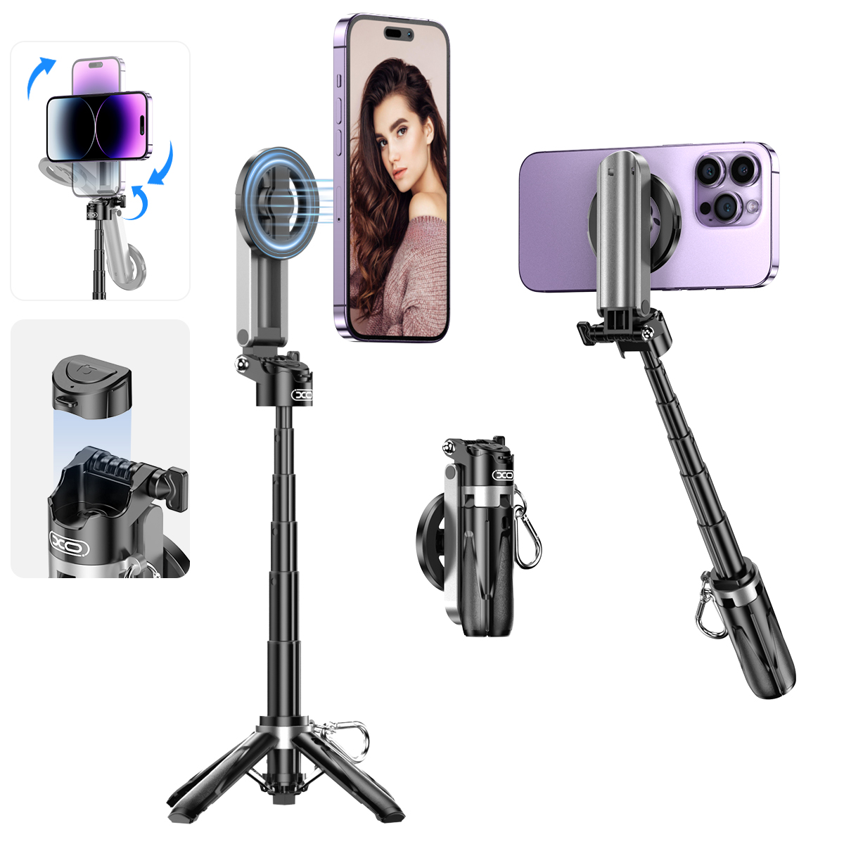 Soporte para fotografía XO Selfie stick 4 en 1 en color negro