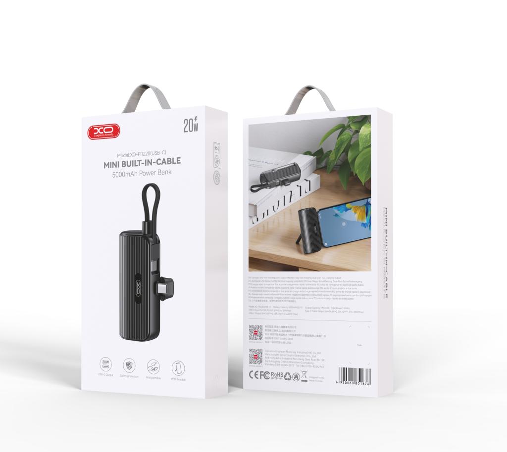 Power bank XO 5,000 mAh TYPE C en color negro