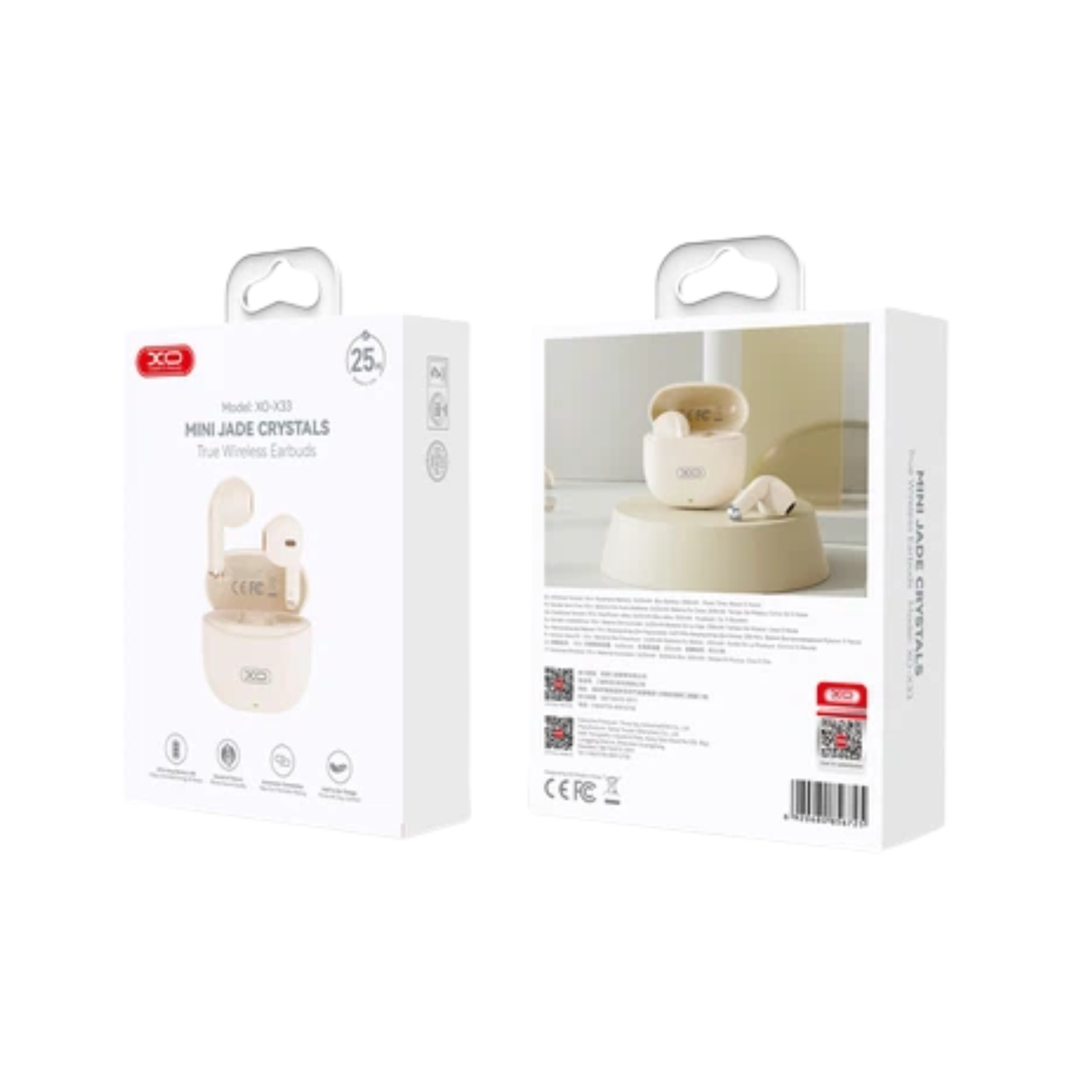 Audífonos inalámbricos XO TWS Bluetooth beige, sonido premium con look elegante