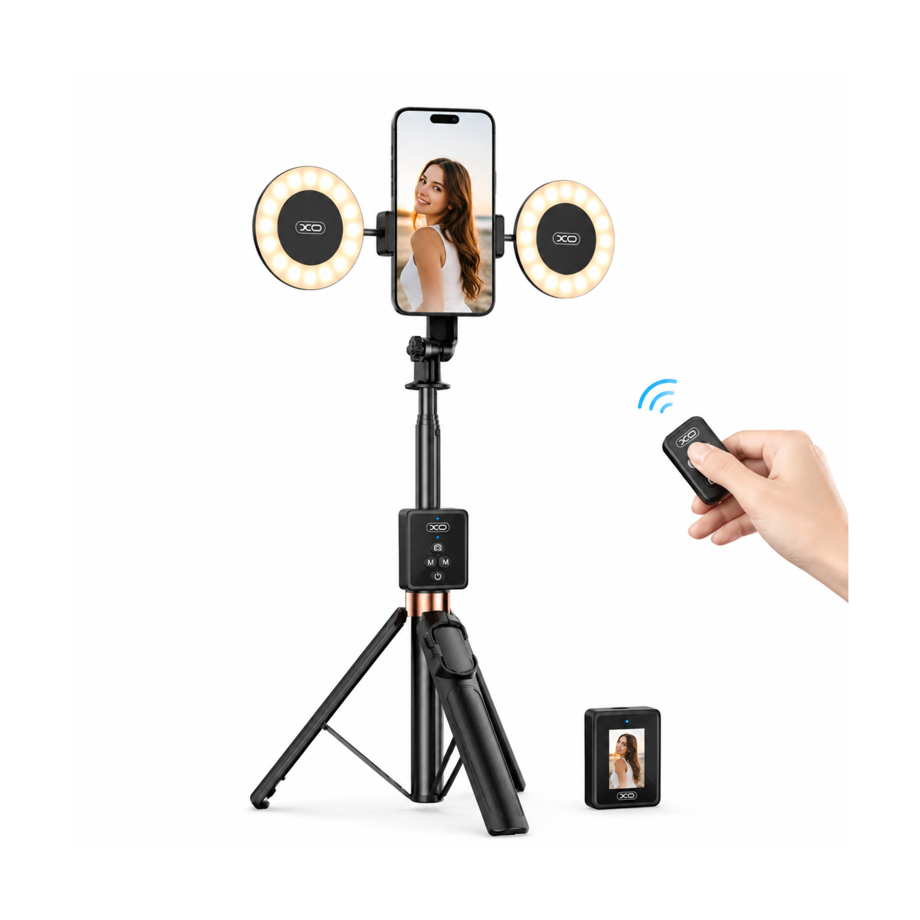 Soporte para fotografía XO Selfie stick Bluetooth con soporte para cámara tomas pro sin complicarte