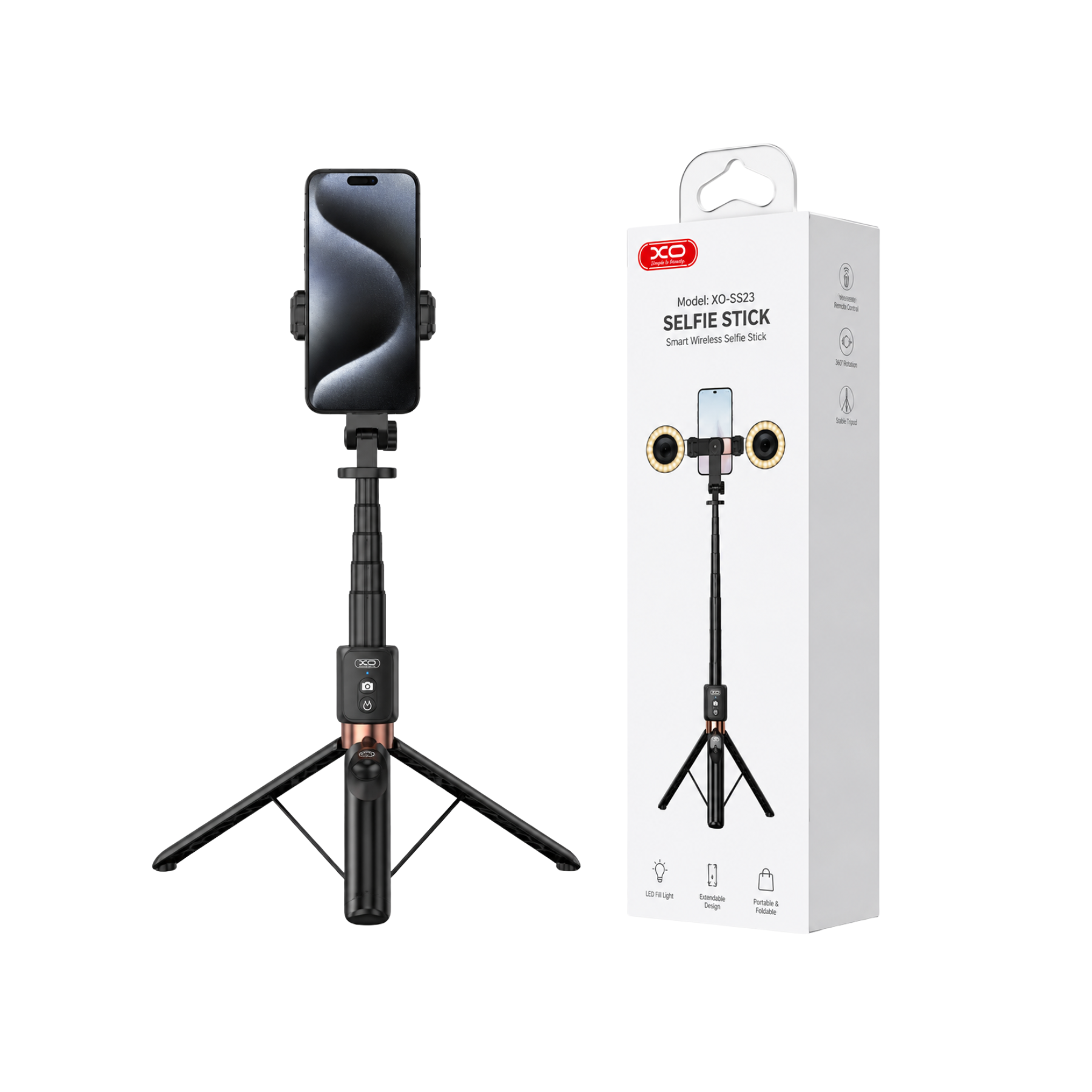 Soporte para fotografía XO Selfie stick Bluetooth con soporte para cámara tomas pro sin complicarte