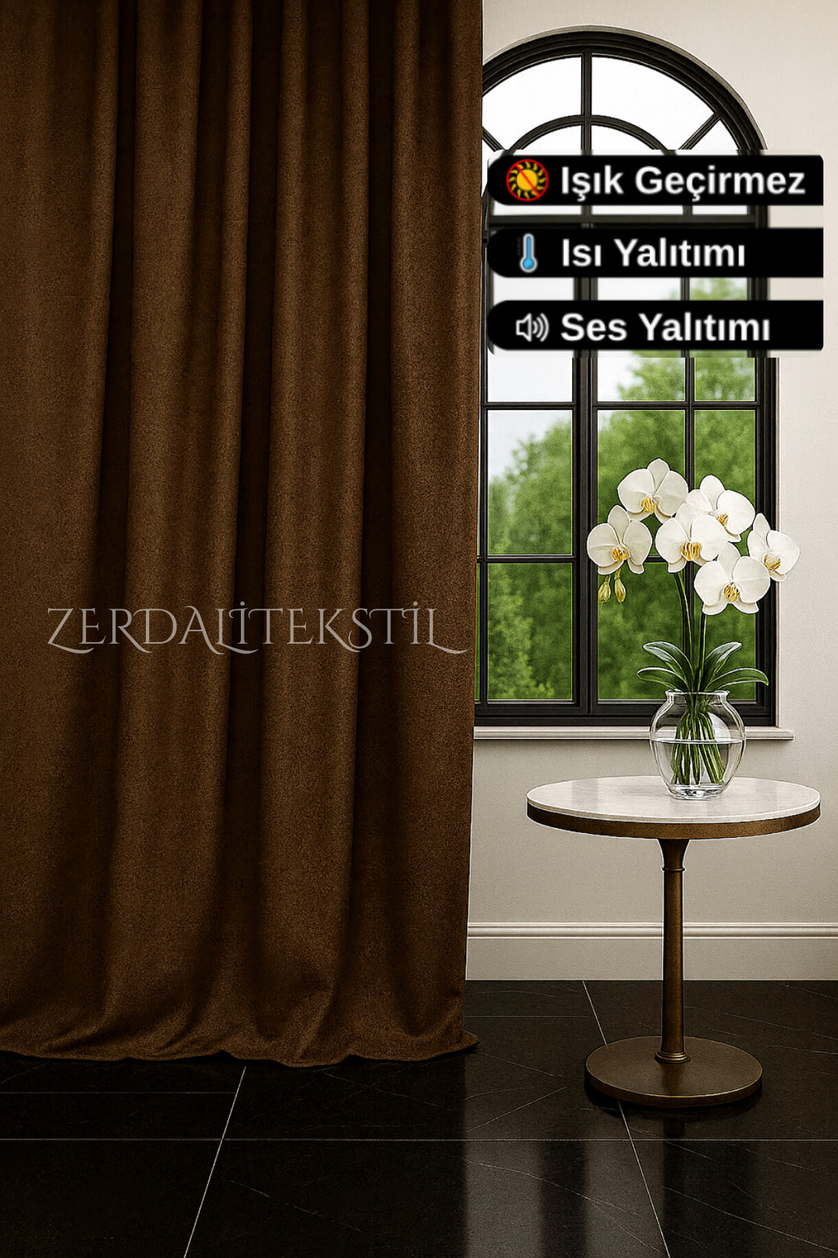 Lüks 1. Sınıf Özel Dikim Kahverengi Blackout Işık Geçirmez Fon Perde Ekstraforlu Karartma Blackout - MiraTekstil 