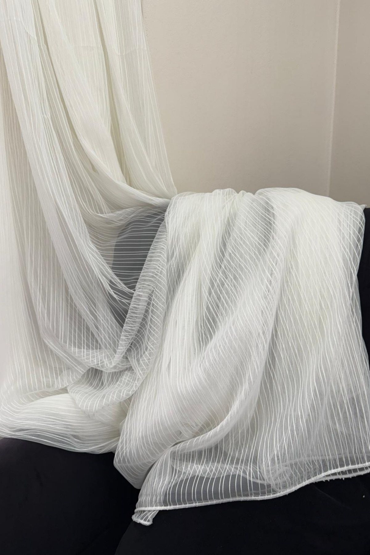 Lüks Elegance 1/3 Sık Pileli Çizgili Tül Perde - MiraTekstil 