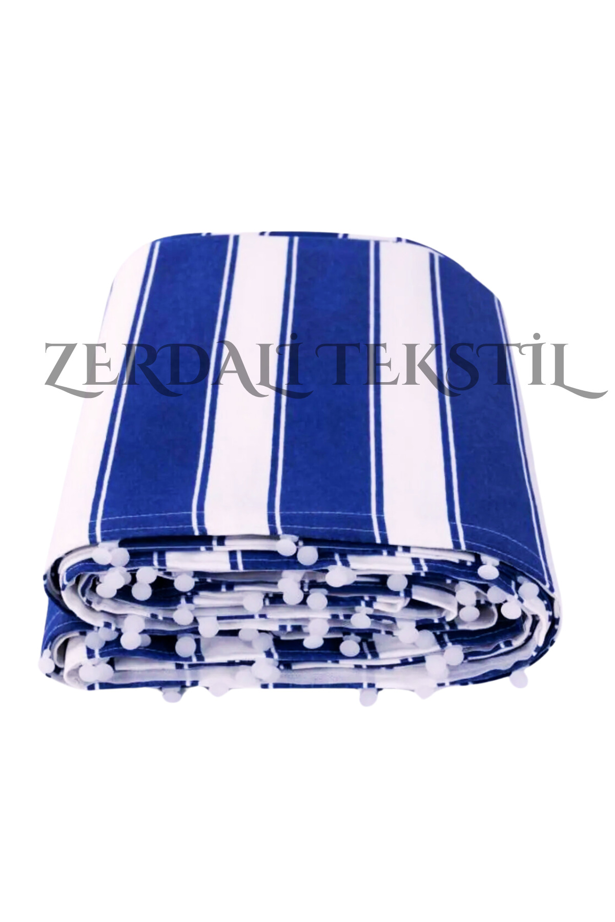 Lüks 1.Sınıf 1.Kalite Mavi-Beyaz EnxBoy Bağcıklı Balkon Perdesi