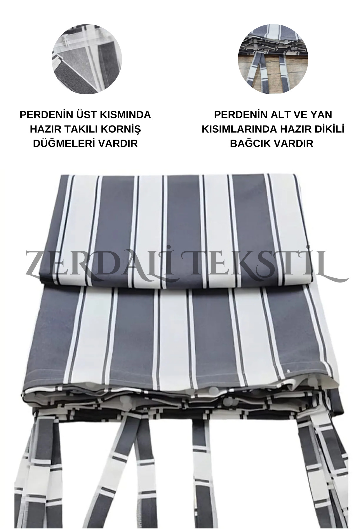 Lüks 1.Sınıf 1.Kalite Sarı-Gri EnxBoy Bağcıklı Balkon Perdesi detay 5