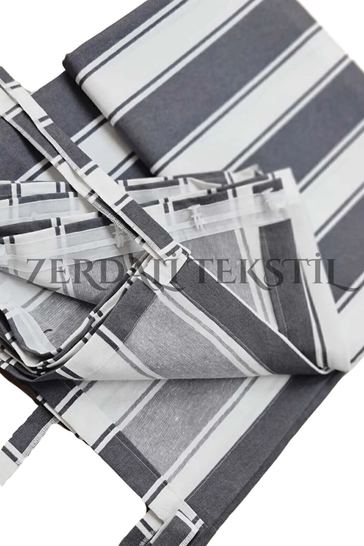 Lüks 1.Sınıf 1.Kalite Gri-Beyaz EnxBoy Bağcıklı Balkon Perdesi detay 5