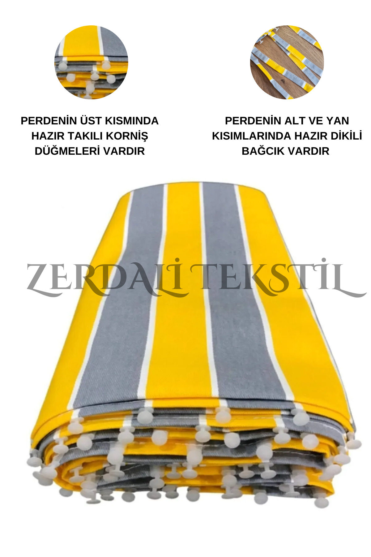 Lüks 1.Sınıf 1.Kalite Gri-Beyaz EnxBoy Bağcıklı Balkon Perdesi detay 9