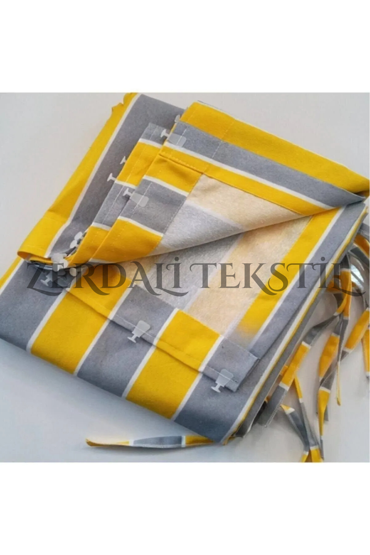 Lüks 1.Sınıf 1.Kalite Gri-Beyaz EnxBoy Bağcıklı Balkon Perdesi detay 10