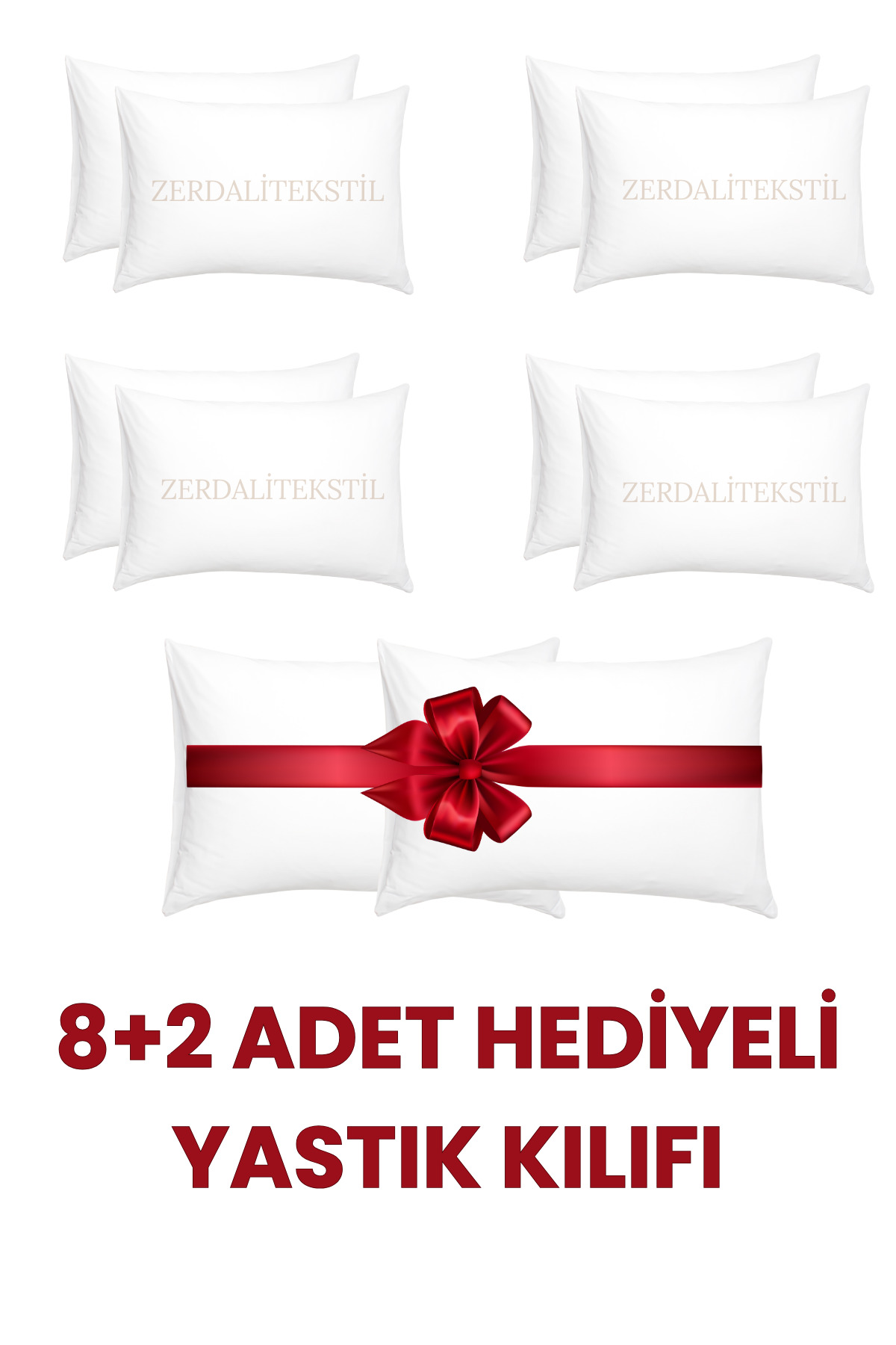 8+2 Hediyeli 10 Adet Beyaz Fermuarlı Yastık Kılıfı 50x70 Cm - MiraTekstil 