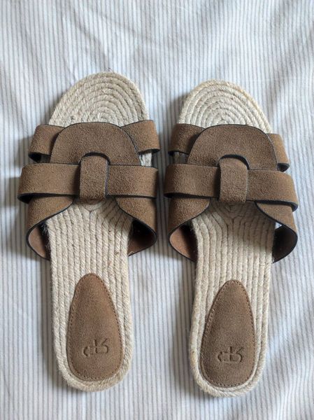 Brown Suede Espadrille Slide Sandals